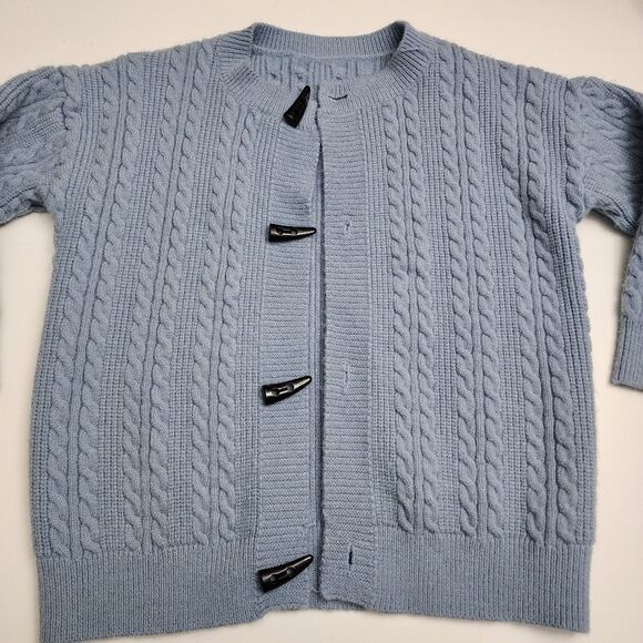Girls Cable Knit Knitted Blue Cardigan Sweater Size 8-9 - Picture 1 of 6